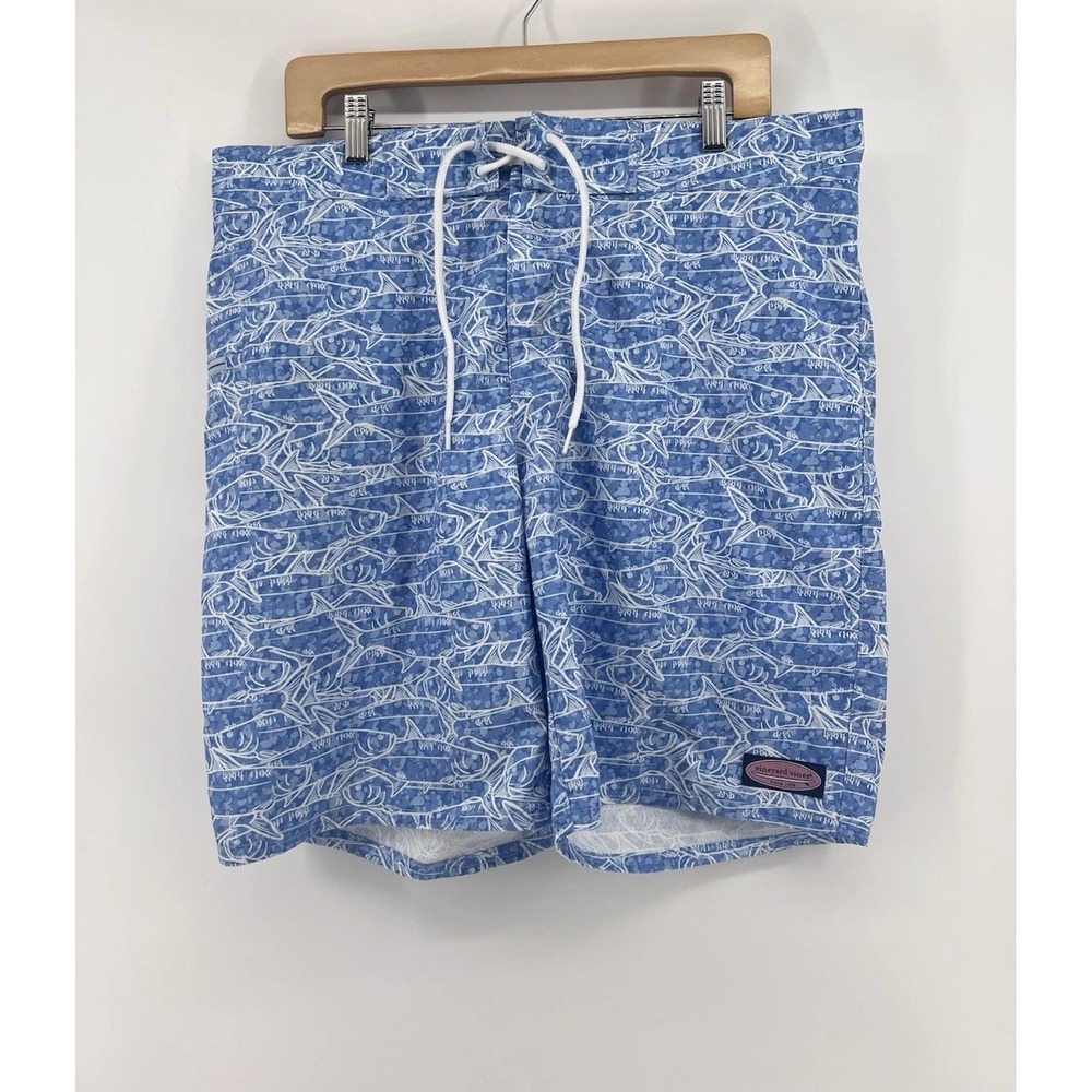 Vineyard Vines Board Shorts 35 Blue All Over Print Fish Tuna